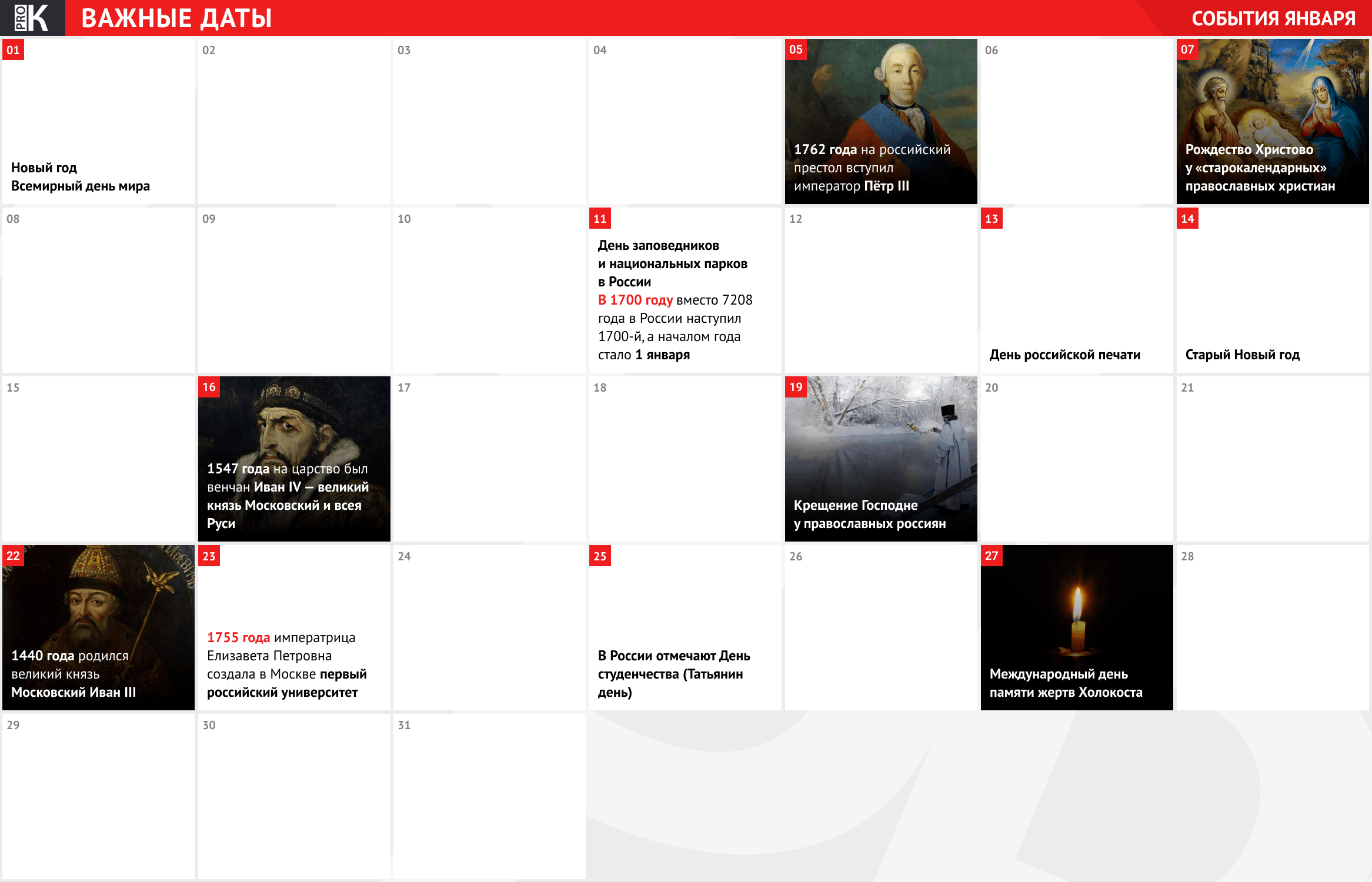Календарь событий на январь 2024 года