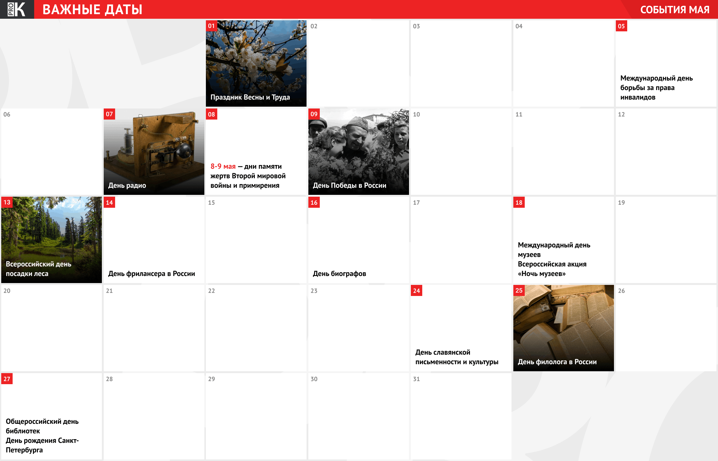Календарь важных дат — май